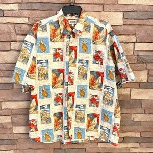 Campia Moda Men's XL Shirt Hawaiian Tiki Pineapples Shells Aloha Palms